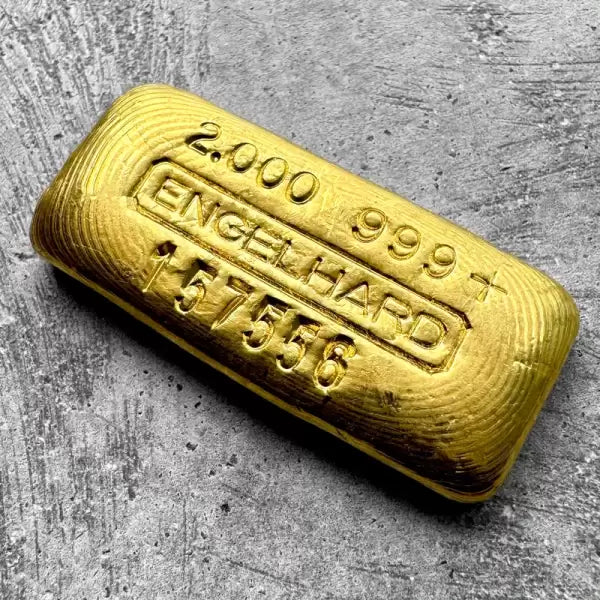 Vintage Engelhard 2 oz Gold Poured Bar 2oz - Scarce Early '999+' style