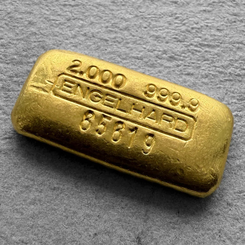  Vintage Engelhard 2 oz Gold Poured Bar 2oz - 5 digit serial