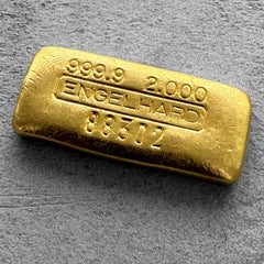 Vintage Engelhard 2 oz Gold Poured Bar 2oz - 5 digit serial