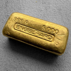 Vintage Engelhard 5 oz Gold Poured Bar .9999 5oz