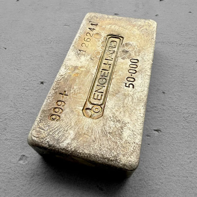 Vintage Engelhard 50 oz .999 Silver Bar - Nice toning!