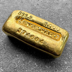 Vintage Engelhard 5 oz Gold Poured Bar .9999 5oz