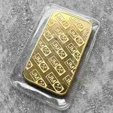 Load image into Gallery viewer, Vintage Johnson Matthey 100 Gram Gold struck Bar .9999 Sealed - Logo back
