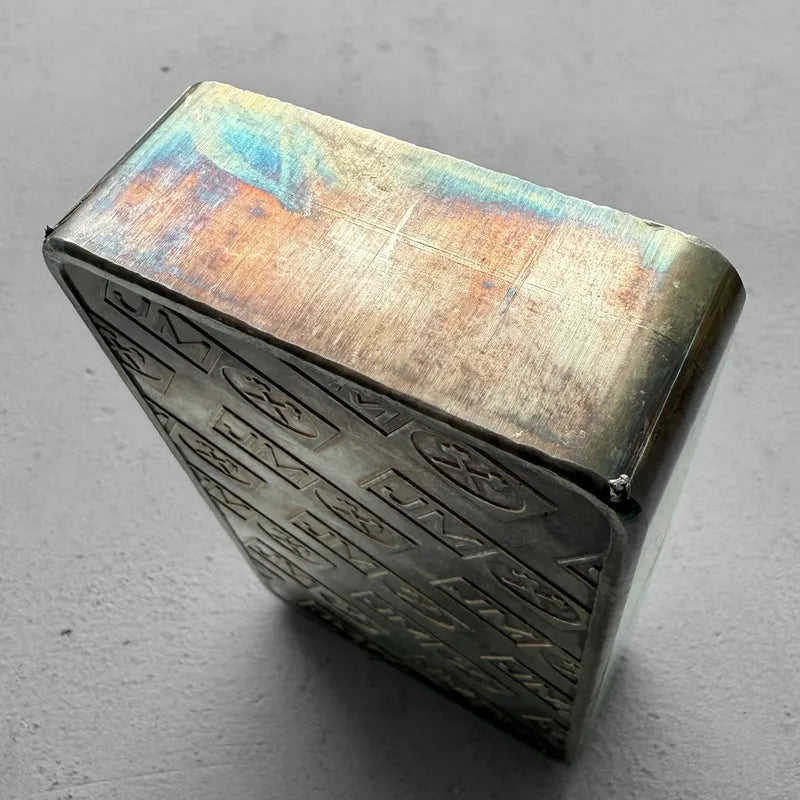 Vintage Johnson Matthey 100 oz .999 Silver Bar - Nice Rainbow toning!