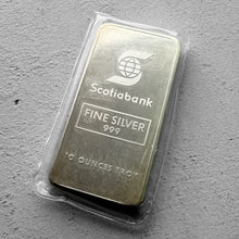 Load image into Gallery viewer, Vintage Johnson Matthey 10 oz .999 Silver bar Scotiabank Scotia
