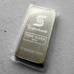Vintage Johnson Matthey 10 oz .999 Silver bar Scotiabank Scotia
