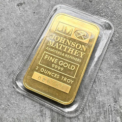 Vintage Johnson Matthey 2 oz Gold struck Bar .9999 2oz - Logo back