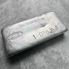 Vintage Johnson Matthey Kilo .999 Silver Poured bar 32.15 oz - Pretty Pour lines