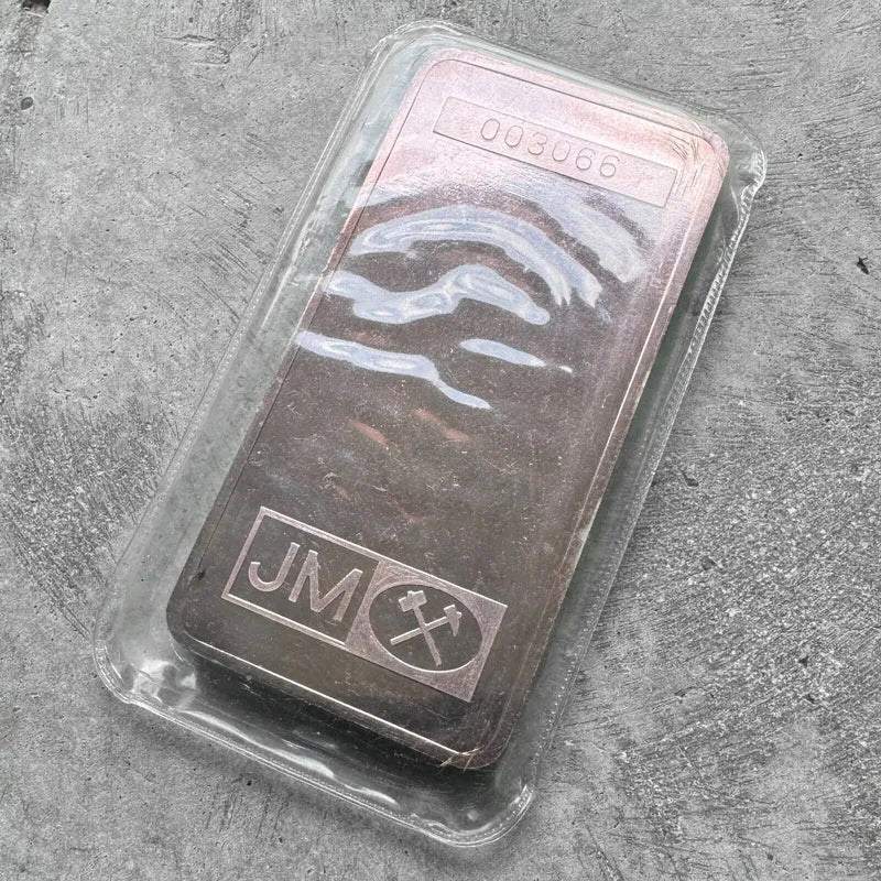Vintage Johnson Matthey 10 oz .999 Silver bar Scotiabank Scotia - Purple Patina