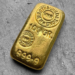 Vintage Rothschild & Sons 3.215 oz Gold Poured Bar 100 gram