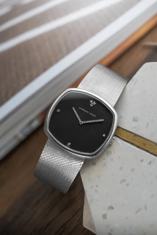 Vintage Audemars Piguet solid white gold black dial diamond markers / hands