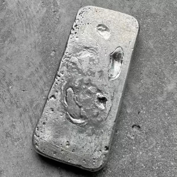 Vintage 20 oz .999 Silver Johnson Matthey Poured bar - F Serial -Nice Pour Lines