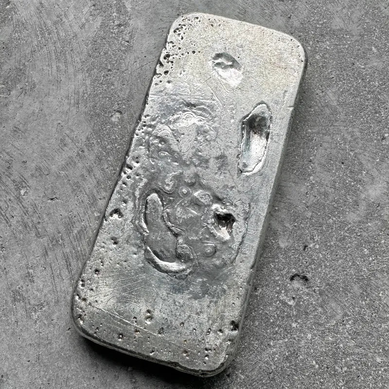 Vintage 20 oz .999 Silver Johnson Matthey Poured bar - F Serial -Nice Pour Lines