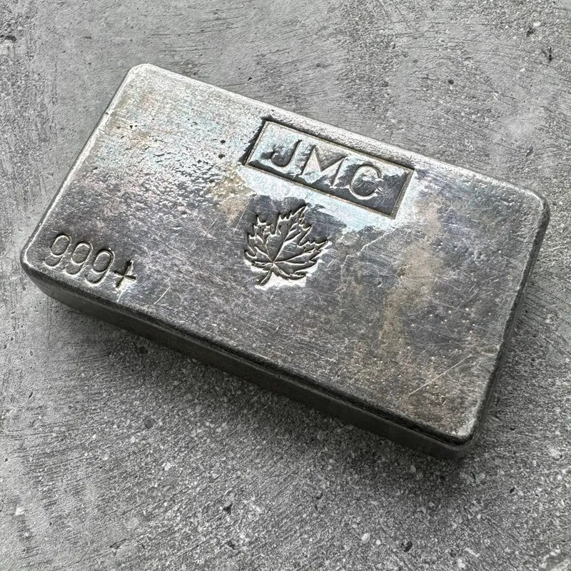 Vintage Johnson Matthey Company JMC 10oz poured bar maple leaf - Missing ‘10oz’ stamp error