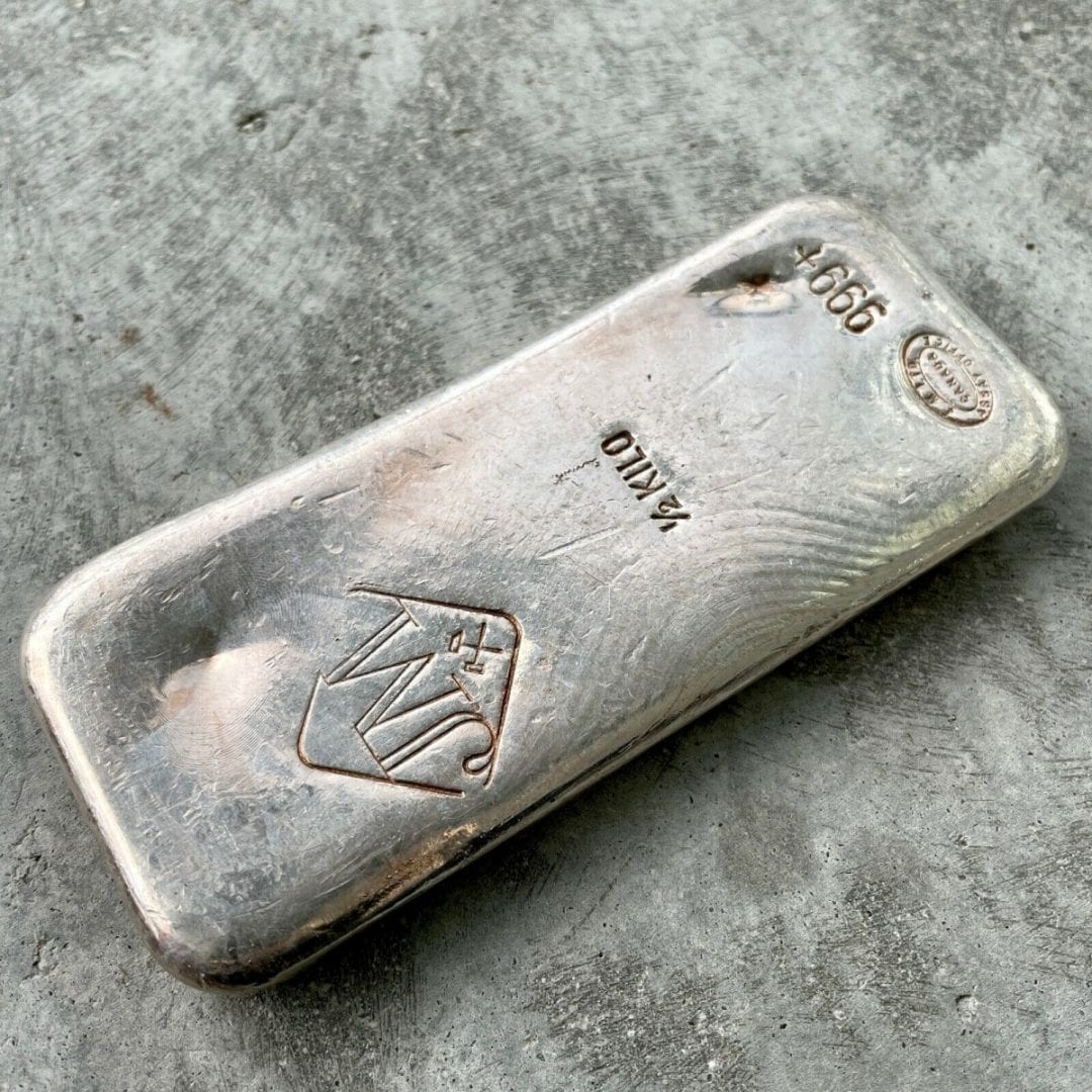 Johnson Matthey 1/2 Kilo .999 Silver Poured Bar 500 Gram - Pretty Pour Lines