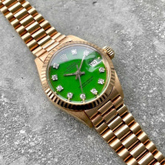 1974 Rolex President Rose Gold 6917 New Old Stock Green Diamond Stella Dial NOS