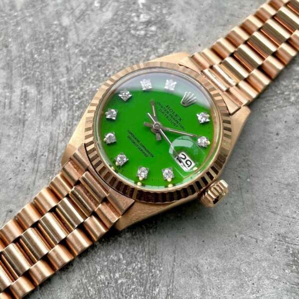 1974 Rolex President Rose Gold 6917 New Old Stock Green Diamond Stella Dial NOS