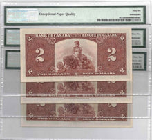 Load image into Gallery viewer, 3 Consecutive 1937 Bank of Canada $2 Banknotes BC-22b - PMG Gem UNC-65/66 EPQ
