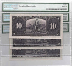 2 Consecutive 1937 Bank of Canada $10 Banknotes BC-24b - PMG Gem UNC-65 EPQ