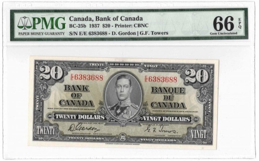 1937 Bank of Canada $20 Banknotes BC-25b - PMG Gem UNC-66 EPQ