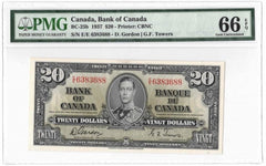 1937 Bank of Canada $20 Banknotes BC-25b - PMG Gem UNC-66 EPQ