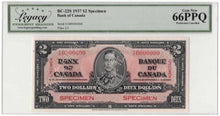 Load image into Gallery viewer, 1937 Bank of Canada $2 Specimen Banknote BC-22c - LCG Gem UNC-66 PPQ
