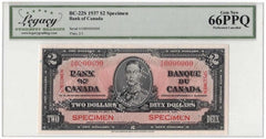 1937 Bank of Canada $2 Specimen Banknote BC-22c - LCG Gem UNC-66 PPQ