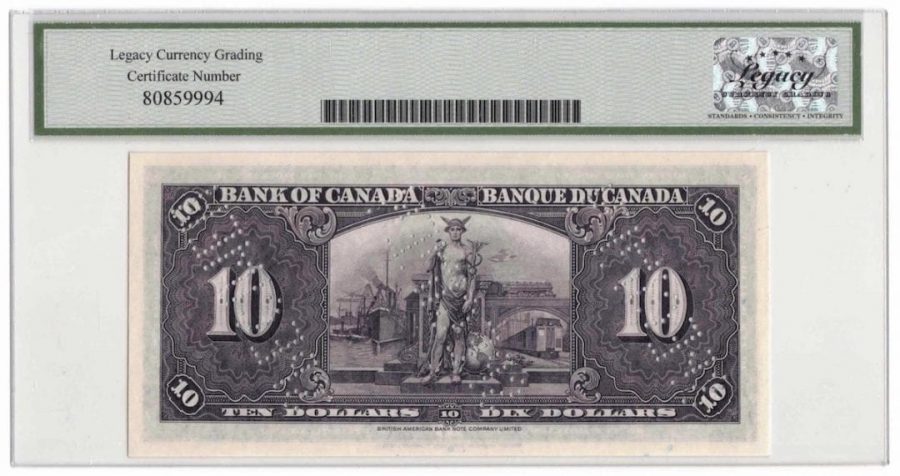 1937 Bank of Canada $10 Specimen Banknote BC-24s - LCG Gem UNC-67 PPQ