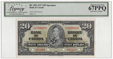 Load image into Gallery viewer, 1937 Bank of Canada $20 Specimen Banknote BC-25s - LCG Gem UNC-67 PPQ
