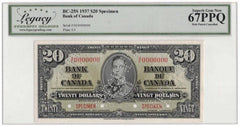 1937 Bank of Canada $20 Specimen Banknote BC-25s - LCG Gem UNC-67 PPQ
