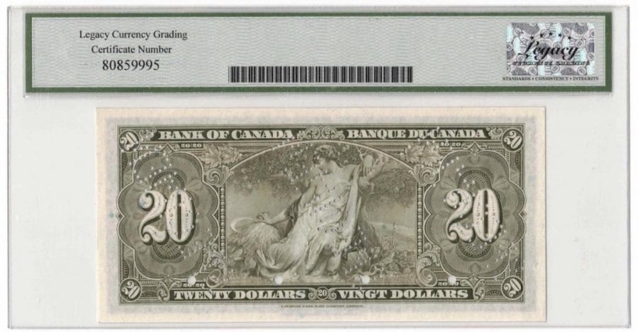 1937 Bank of Canada $20 Specimen Banknote BC-25s - LCG Gem UNC-67 PPQ