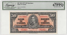 Load image into Gallery viewer, 1937 Bank of Canada $50 Specimen Banknote BC-26s - LCG Gem UNC-67 PPQ
