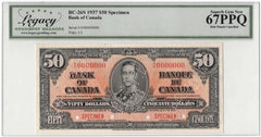 1937 Bank of Canada $50 Specimen Banknote BC-26s - LCG Gem UNC-67 PPQ