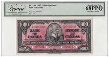 Load image into Gallery viewer, 1937 Bank of Canada $1000 Specimen Banknote BC-28s - LCG Gem UNC-68 PPQ
