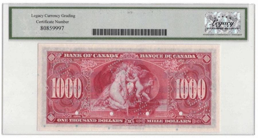 1937 Bank of Canada $1000 Specimen Banknote BC-28s - LCG Gem UNC-68 PPQ