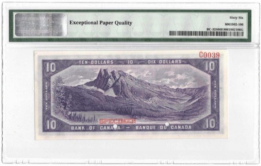 1954 Bank of Canada $10 Devil Face Specimen Banknote BC-32s - PMG Gem UNC-66 EPQ