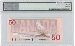 1988 Bank of Canada $50 Banknote Solid Serial 8's - PMG Choice AU-58