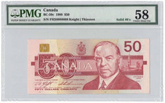 1988 Bank of Canada $50 Banknote Solid Serial 8's - PMG Choice AU-58