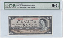 1954 Bank of Canada $100 Devil Face Banknote - PMG Gem UNC-66 EPQ