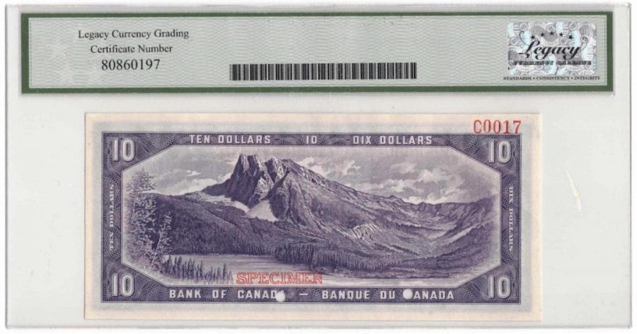 1954 Bank of Canada $10 Devil Face Specimen Banknote BC-32s - LCG Gem UNC-66 PPQ
