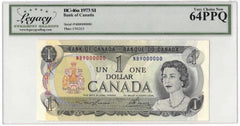 1973 Bank of Canada $1 Banknote 9 Million Serial BC-46a - LCG Choice UNC-64 PPQ