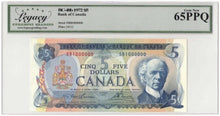 Load image into Gallery viewer, 1972 Bank of Canada $5 Banknote 1 Million Serial BC-48b - LCG Gem UNC-65 PPQ
