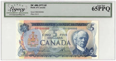 1972 Bank of Canada $5 Banknote 1 Million Serial BC-48b - LCG Gem UNC-65 PPQ
