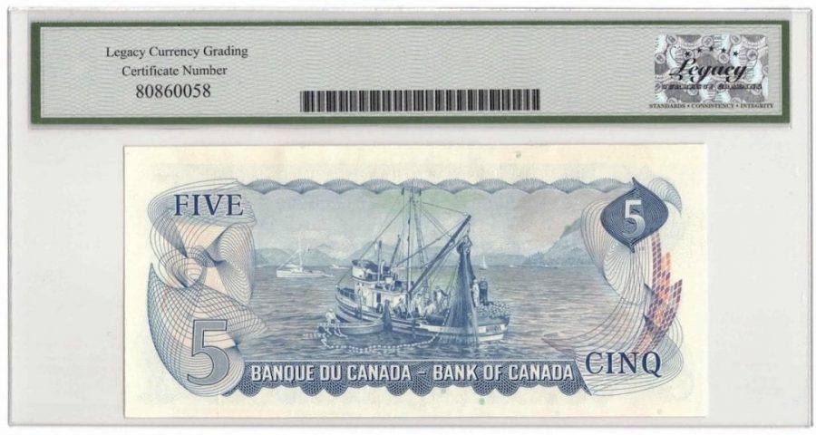 1972 Bank of Canada $5 Banknote 1 Million Serial BC-48b - LCG Gem UNC-65 PPQ