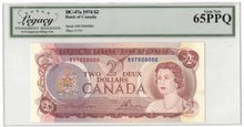 Load image into Gallery viewer, 1974 Bank of Canada $2 Banknote 7 Million Serial BC-47a - LCG Gem UNC-65 PPQ
