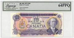 1971 Bank of Canada $10 Banknote 7 Million Serial BC-49c - LCG Choice UNC-64 PPQ