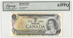 1973 Bank of Canada $1 Banknote Serial #1 BC-46a - LCG Choice UNC-63 PPQ