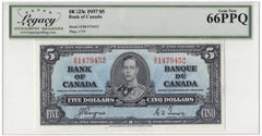 1937 Bank of Canada $5 Banknote BC-23s - LCG Gem UNC-66 PPQ