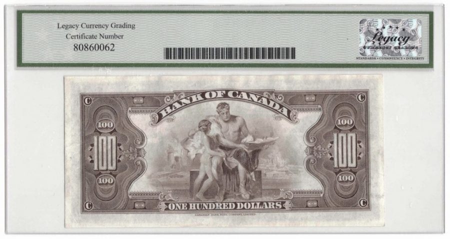 1935 Bank of Canada $100 Banknote BC-15 - LCG AU-53