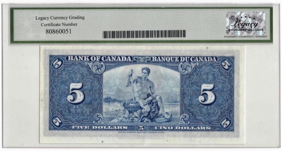 1937 Bank of Canada $5 Banknote BC-23s - LCG Gem UNC-66 PPQ